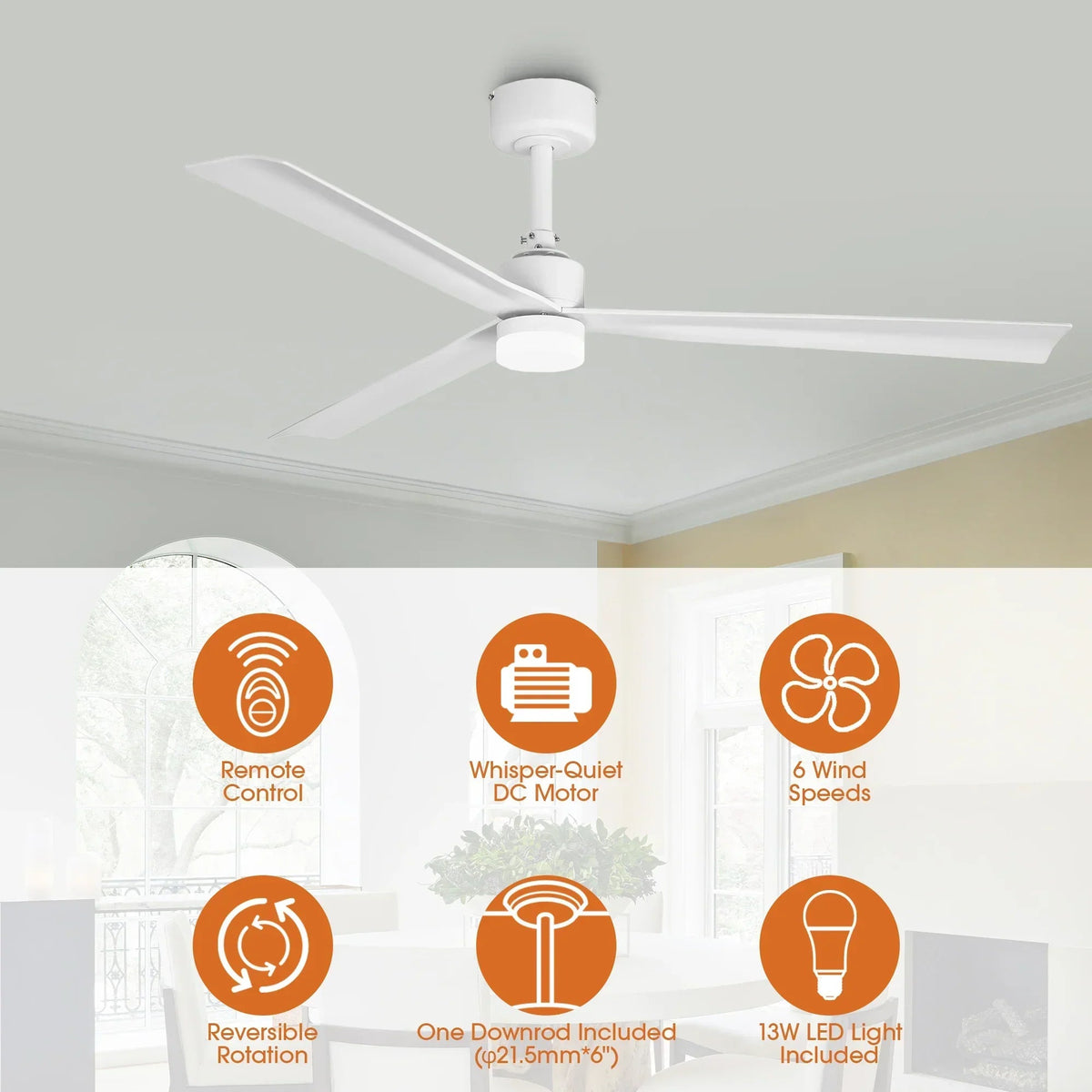 Parrot Uncle 50-Inch Rae Modern Downrod Mount LED Ceiling Fan with Remote Control (F5005-L)