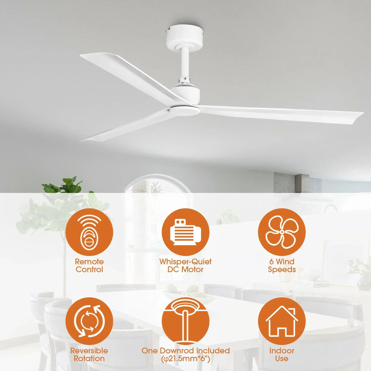 Parrot Uncle 50-Inch Erica Modern Downrod Mount Ceiling Fan with Remote Control (F5005)