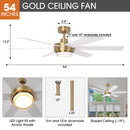 Parrot Uncle 54-Inch Kama Modern Downrod Mount Ceiling Fan with Remote Control and LED Light (F6005GD)
