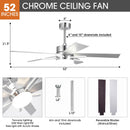 Parrot Uncle 52-Inch Double-sided Blades Modern Downrod Mount Ceiling Fan with Main/Side LED Light (F6013)
