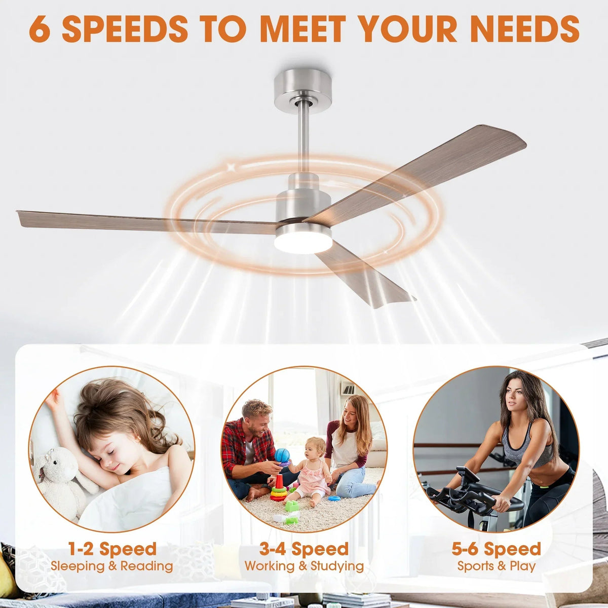 Parrot Uncle 52-Inch Dinah Modern Downrod Mount Ceiling Fan with Remote Control and LED Light