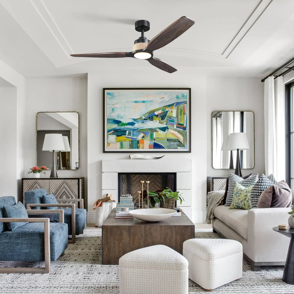 Parrot Uncle 56-Inch Louise Downrod Mount LED Ceiling Fan with Remote Control (F6015)