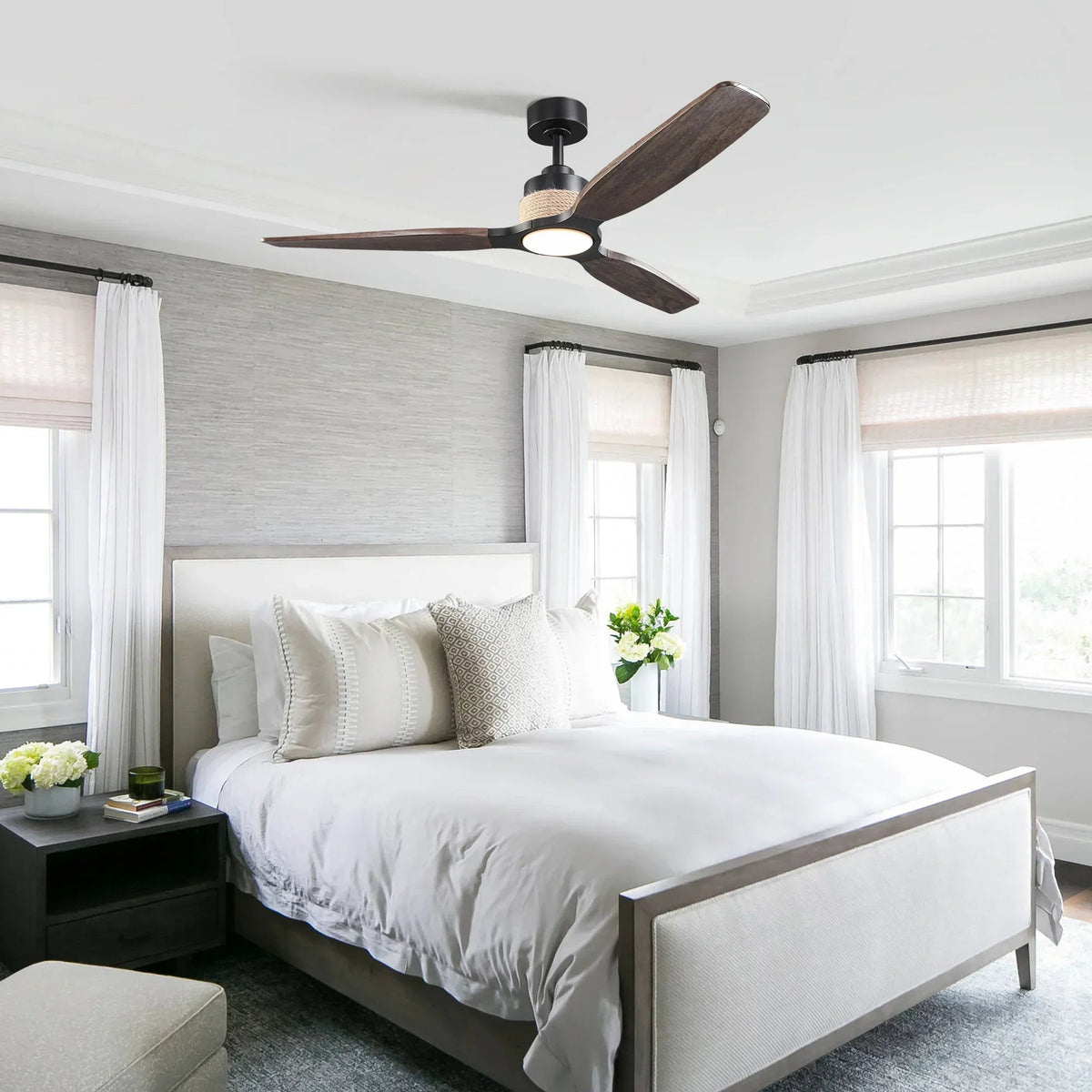 Parrot Uncle 56-Inch Louise Downrod Mount LED Ceiling Fan with Remote Control (F6015)