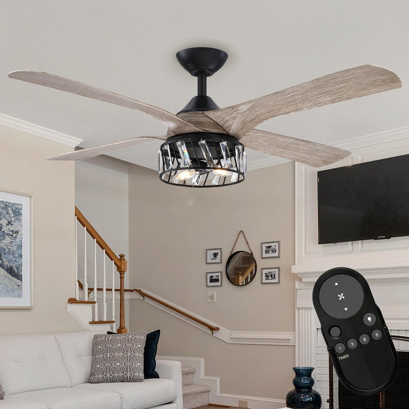 Parrot Uncle 52" Tata Nagar Farmhouse Downrod Mount Reversible Crystal Ceiling Fan with Lighting and Remote Control (F6111110V)