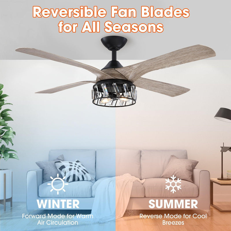 Parrot Uncle 52" Tata Nagar Farmhouse Downrod Mount Reversible Crystal Ceiling Fan with Lighting and Remote Control (F6111110V)