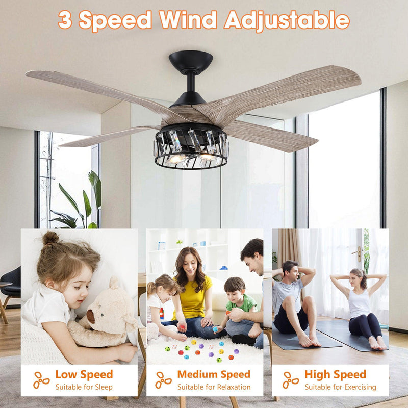 Parrot Uncle 52" Tata Nagar Farmhouse Downrod Mount Reversible Crystal Ceiling Fan with Lighting and Remote Control (F6111110V)