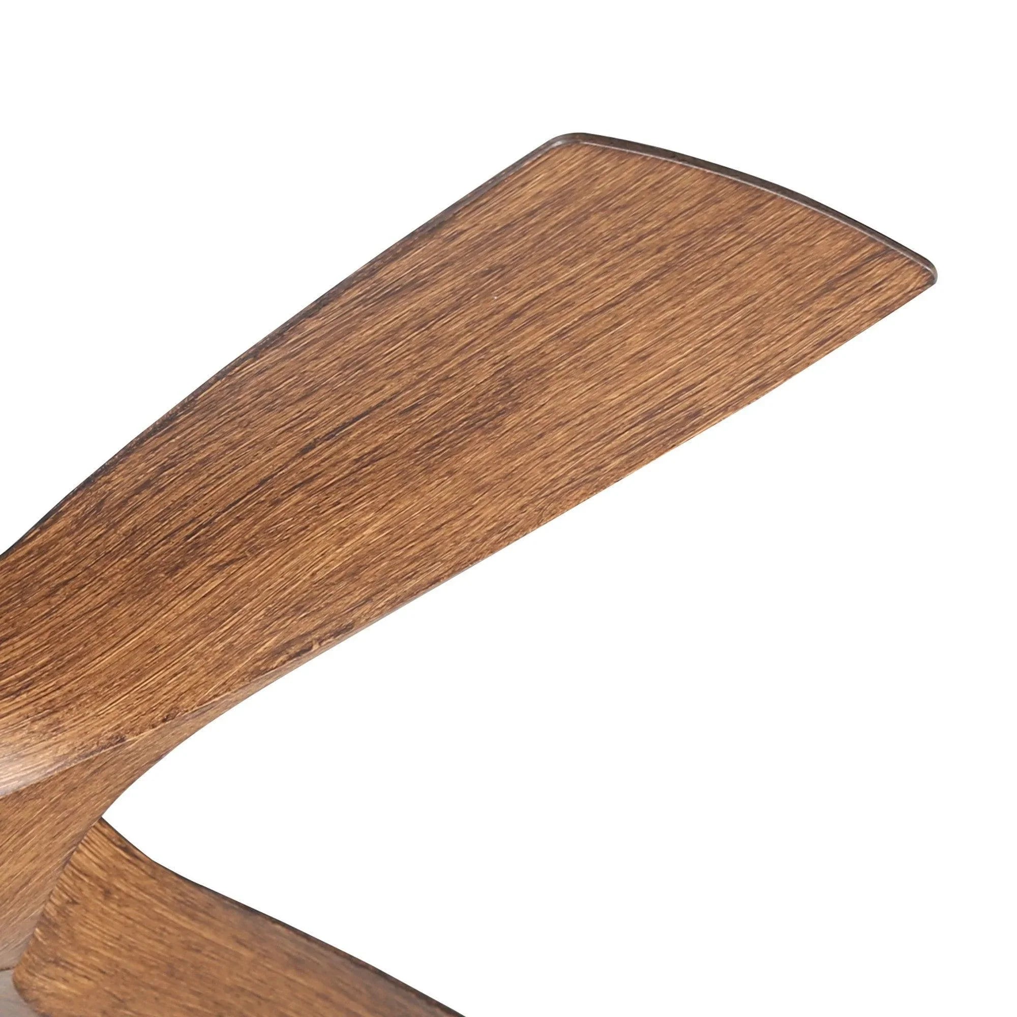 Brown wood-look ceiling fan blade with visible grain texture