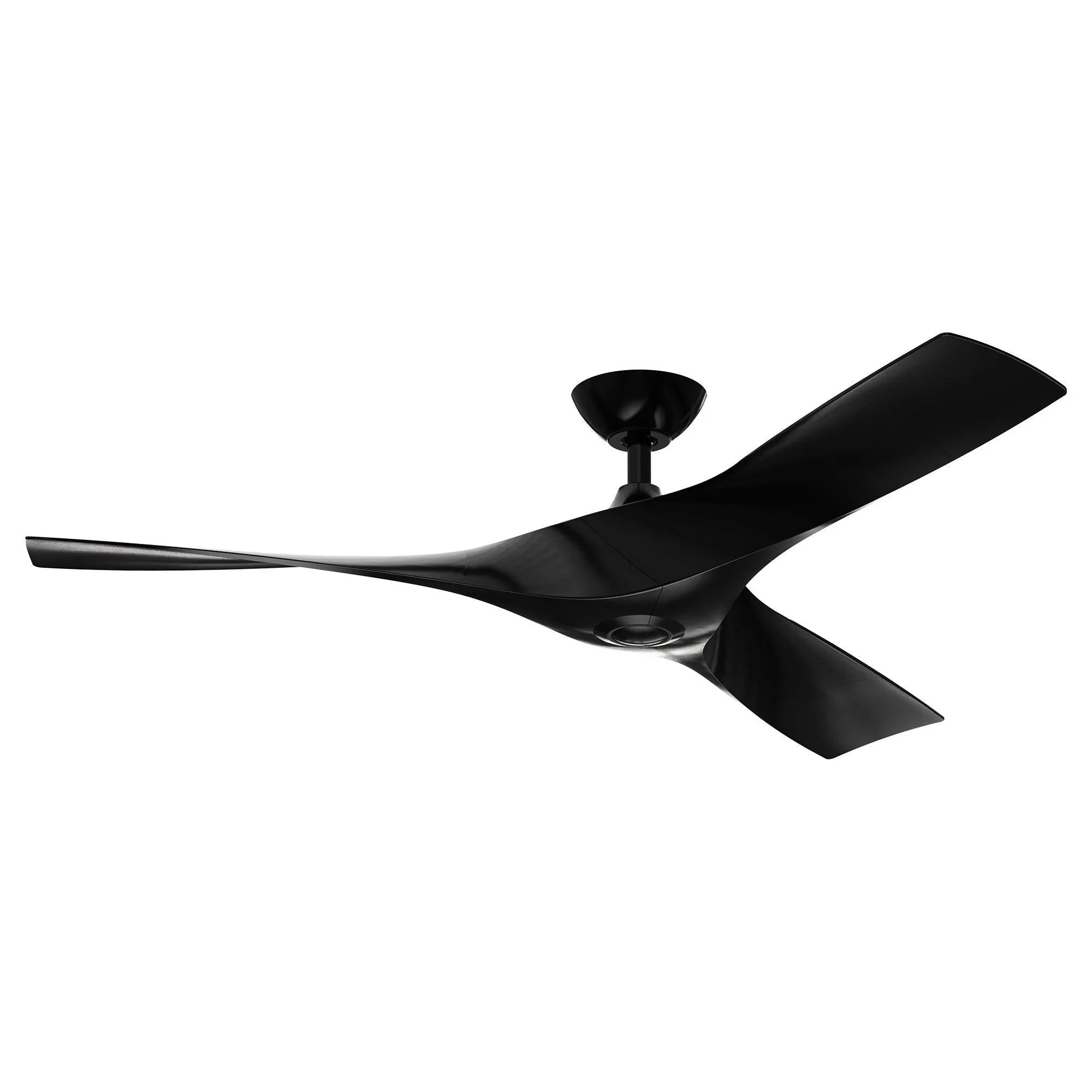 Ceiling fan with matte black reversible blades and black motor housing