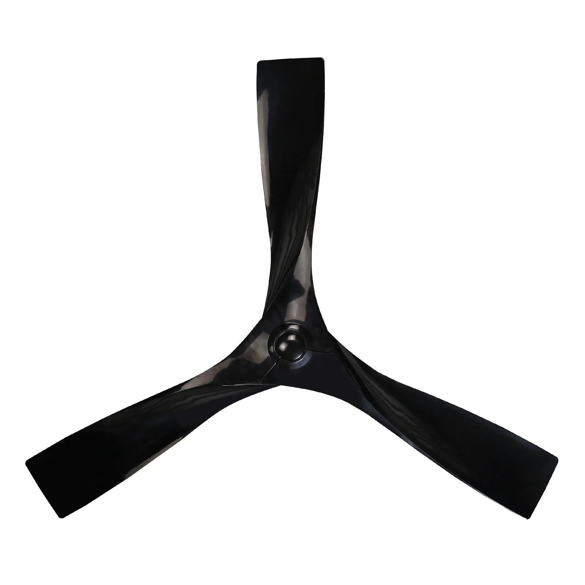 Black 3-blade ceiling fan with central motor housing and downrod mount
