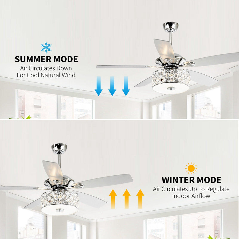 Parrot Uncle 52-Inch Tibuh Modern Downrod Mount Reversible Crystal Ceiling Fan with Lighting and Remote Control