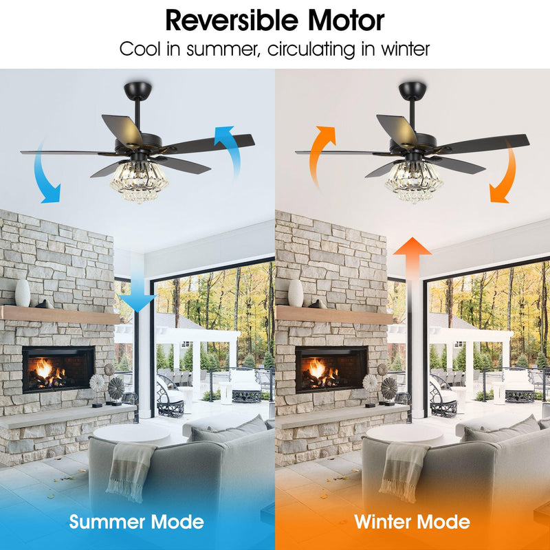 Parrot Uncle 52-Inch Kerala Modern Downrod Mount Reversible Crystal Ceiling Fan with Lighting and Remote Control