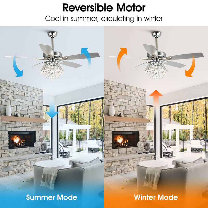 Parrot Uncle 52-Inch Kerala Modern Downrod Mount Reversible Crystal Ceiling Fan with Lighting and Remote Control