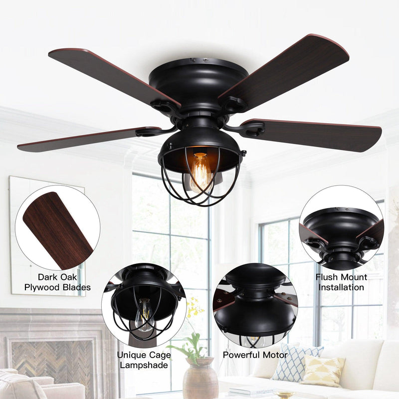 Parrot Uncle 42-Inch Traditional Flush Mount Reversible Ceiling Fan with Lighting and Remote Control (F6232QQ110V)