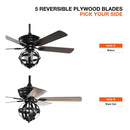 Parrot Uncle 52-Inch Wilburton Industrial Downrod Mount Reversible Ceiling Fan with Lighting and Remote Control (F6238110V)
