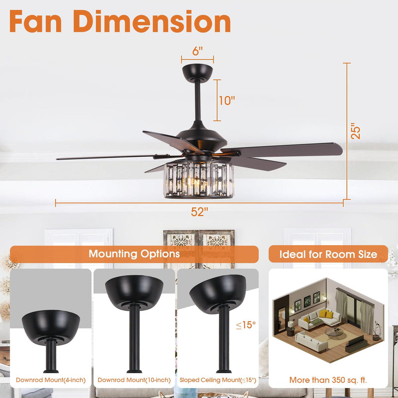 Parrot Uncle 52-Inch Dicken Modern Downrod Mount Reversible Crystal Ceiling Fan with Lighting and Remote Control