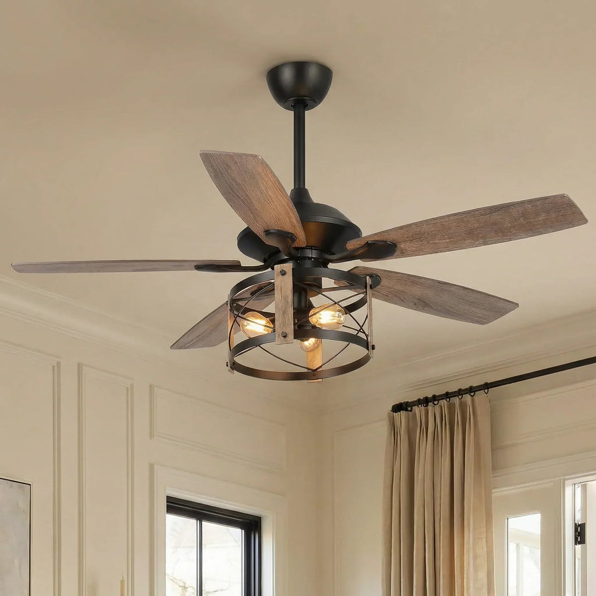 Parrot Uncle 52-Inch Wisner Industrial Downrod Mount Reversible Ceiling Fan with Lighting and Remote Control (F6316Q110V)