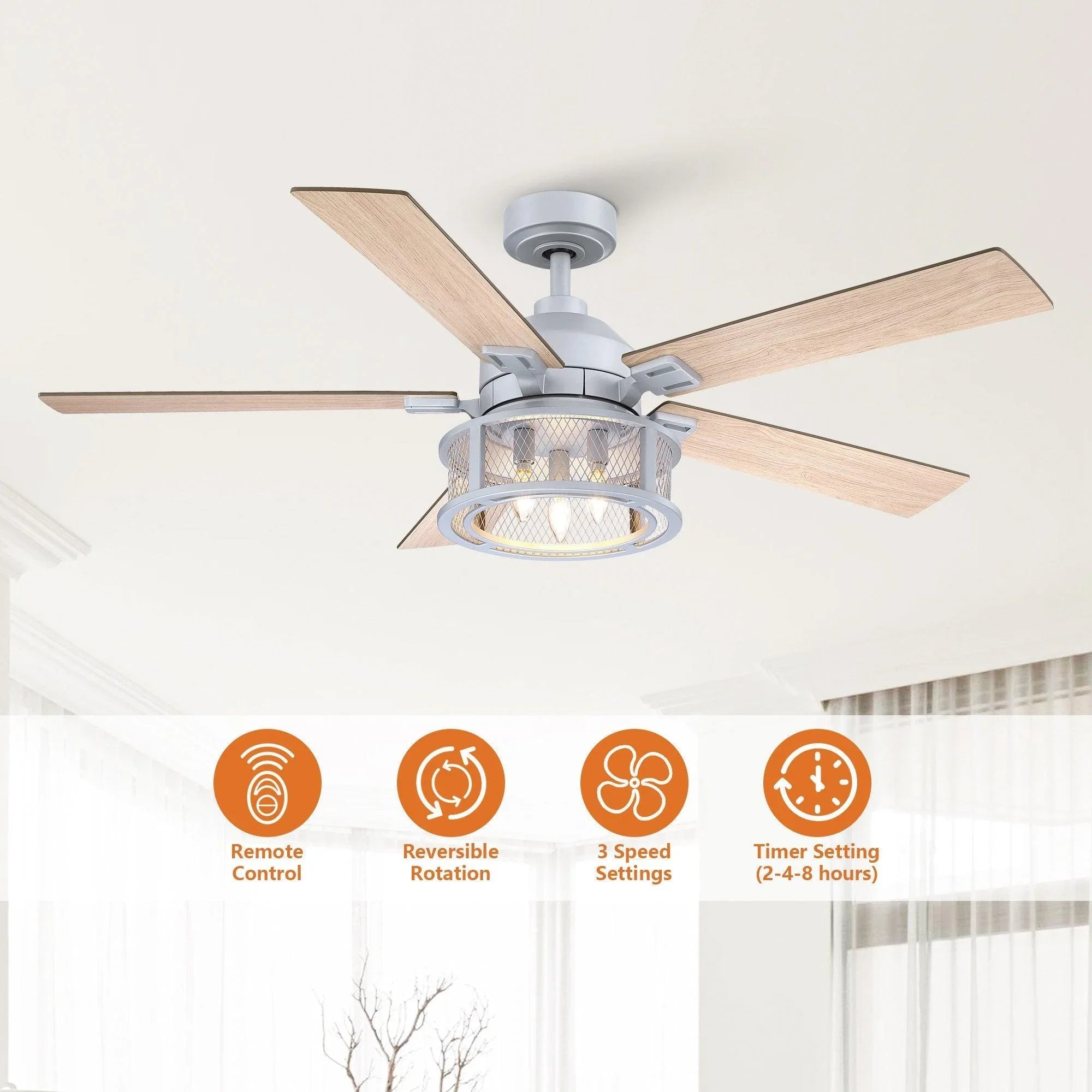 Parrot Uncle ceiling fan with integrated light and remote-control features