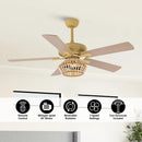 Parrot Uncle 52-Inch Pune Farmhouse Downrod Mount Reversible Ceiling Fan with Lighting and Remote Control (F6350Q110V)