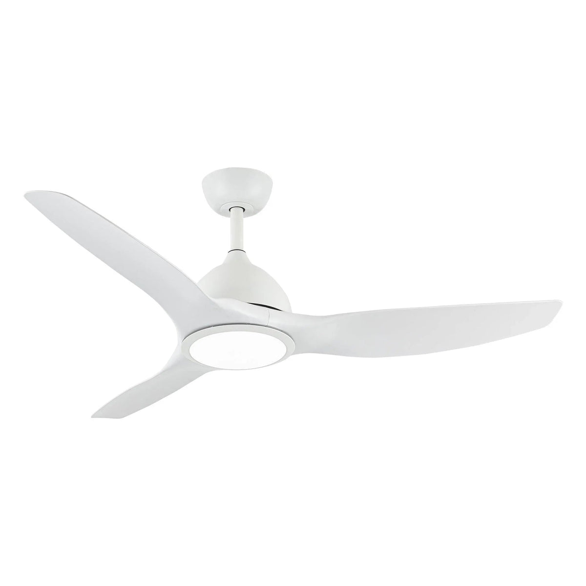 White 3-blade ceiling fan with integrated LED light in round frosted cover