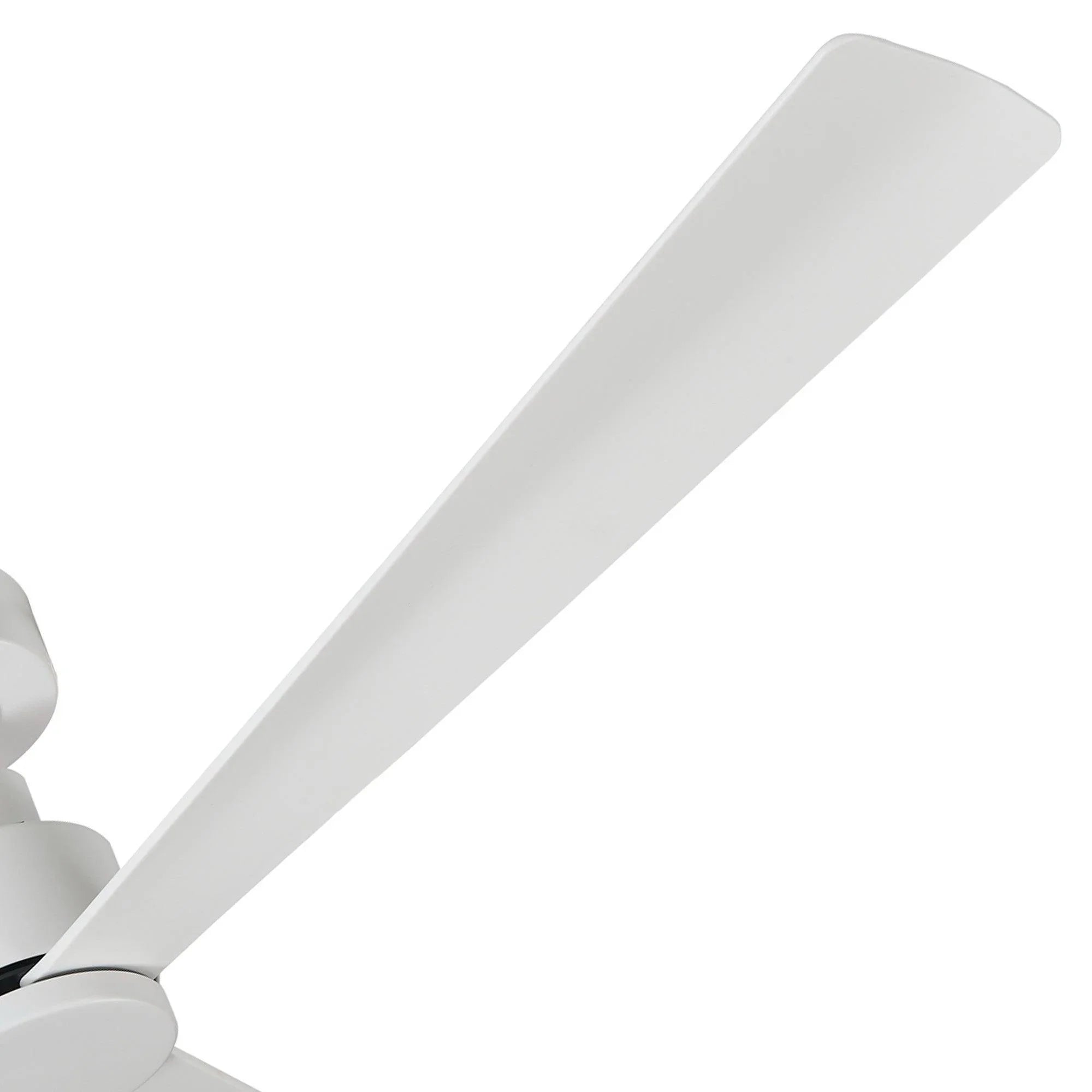 White ceiling fan blade, angled close-up