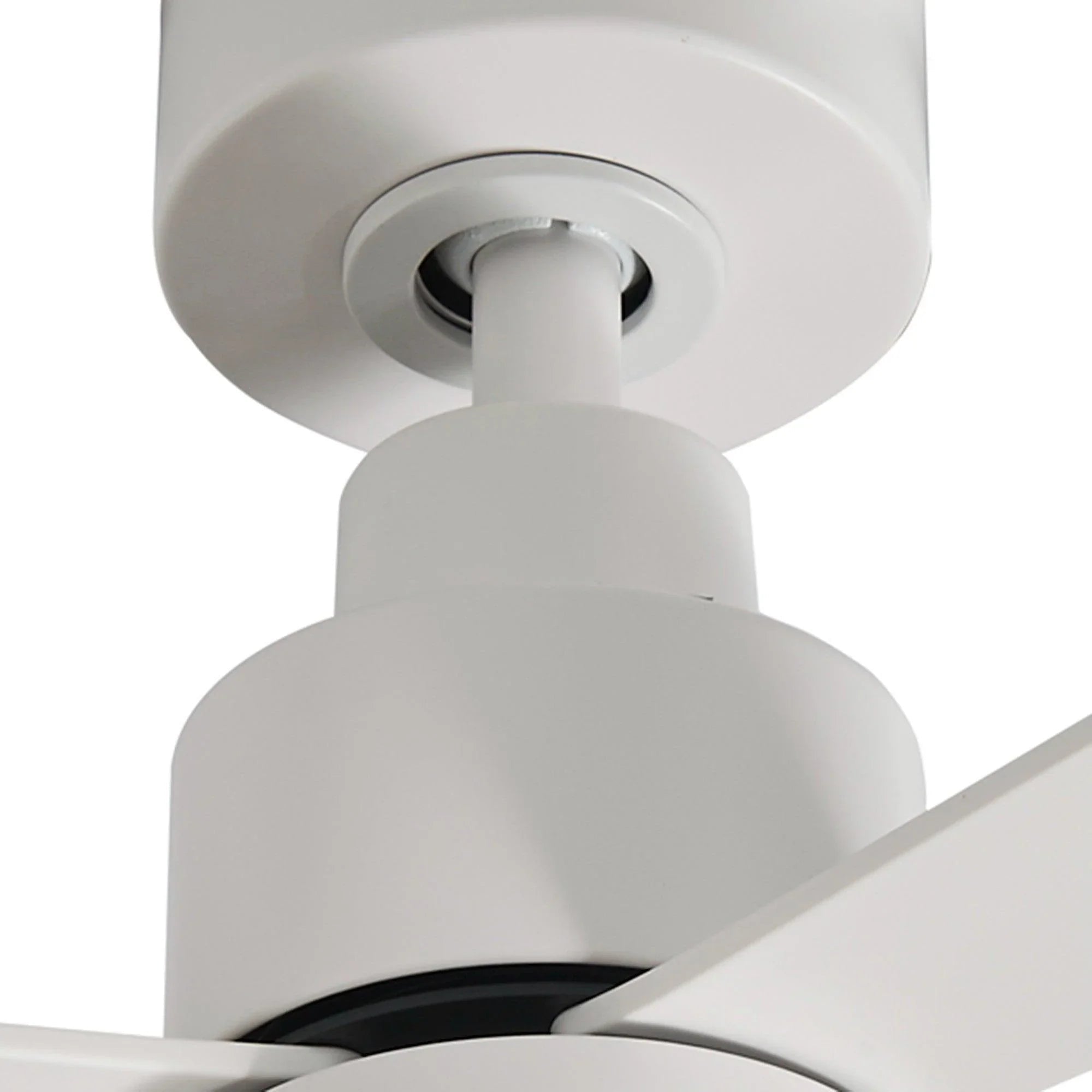 White ceiling fan top housing with socket opening and downrod