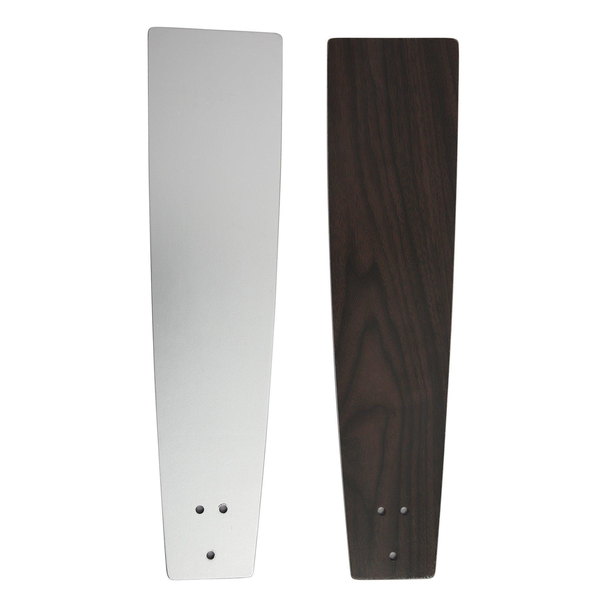 Reversible fan blades—light gray and dark wood—show mounting holes