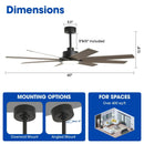 Parrot Uncle 60-Inch DC Motor 8 Blades Modern Downrod Mount Ceiling Fan with LED Light and Remote Control (F6387110V)