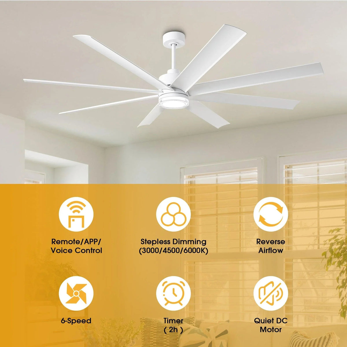 Parrot Uncle 72-Inch Daugava Modern Downrod Mount Smart Fan with LED Light
