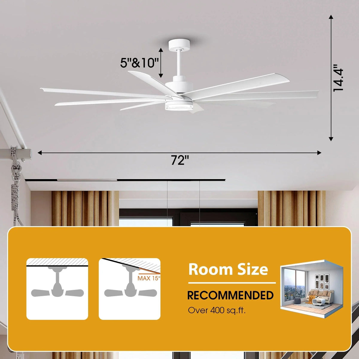 Parrot Uncle 72-Inch Daugava Modern Downrod Mount Smart Fan with LED Light