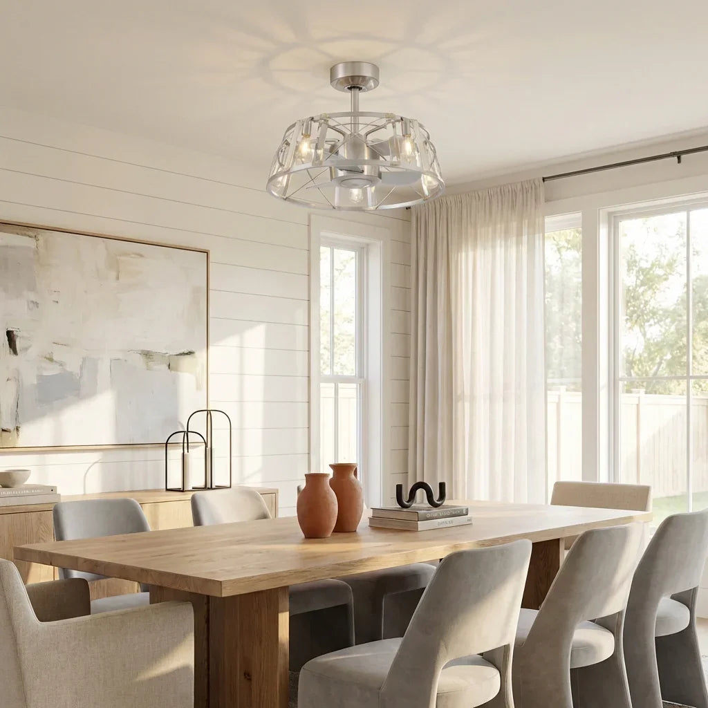 Ceiling fan light with clear glass shade and satin-nickel housing