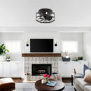 Parrot Uncle 13-Inch Madurai Farmhouse Flush Mount Reversible Ceiling Fan with Lighting and Remote Control (F8270BK110V)