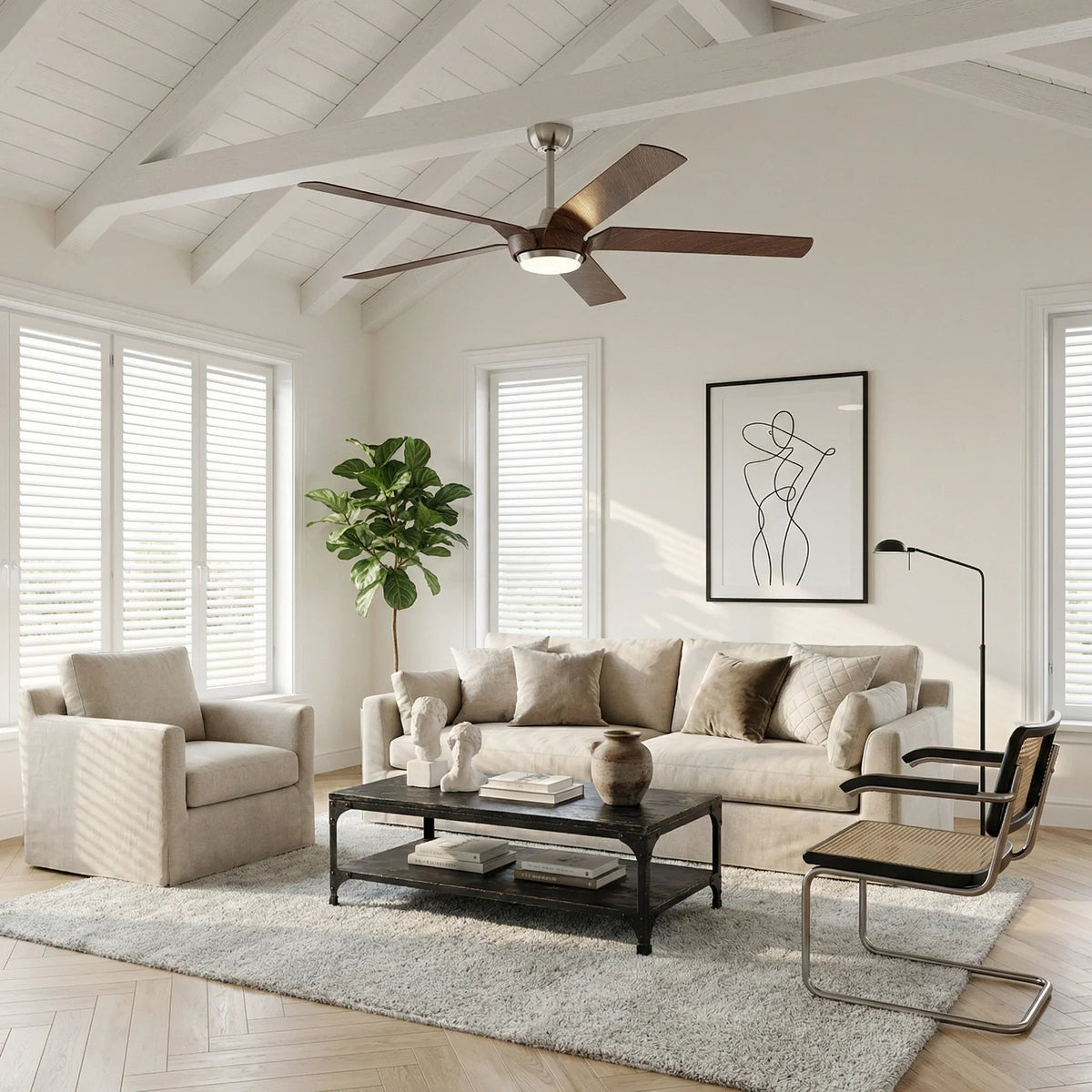Parrot Uncle 65-Inch Fury Farmhouse DC Motor Downrod Mount Ceiling Fan with Lighting and Remote Control (F8305110V)
