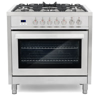 Cosmo 36-Inch 3.8 Cu. Ft. Single Oven Dual Fuel Range in Stainless Steel (F965)