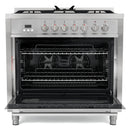 Cosmo 4-Piece Appliance Package - 36-Inch Single Oven Dual Fuel Range, Wall Mount Range Hood, Dishwasher and Refrigerator with Water Dispenser in Stainless Steel (COS-4PKG-678)