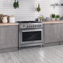 Cosmo 4-Piece Appliance Package - 36-Inch Single Oven Dual Fuel Range, Wall Mount Range Hood, Dishwasher and Refrigerator with Water Dispenser in Stainless Steel (COS-4PKG-678)