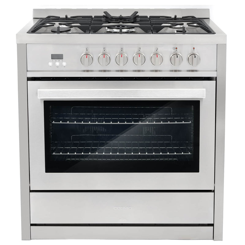 Cosmo 4-Piece Appliance Package - 36-Inch Dual Fuel Range, Wine Cooler, Dishwasher and Refrigerator with Water Dispenser in Stainless Steel (COS-4PKG-641)