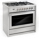 Cosmo 4-Piece Appliance Package - 36-Inch Single Oven Dual Fuel Range, Wall Mount Range Hood, Dishwasher and Refrigerator in Stainless Steel (COS-4PKG-216)
