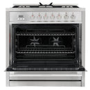 Cosmo 4-Piece Appliance Package - 36-Inch Single Oven Dual Fuel Range, Wall Mount Range Hood, Dishwasher and Refrigerator in Stainless Steel (COS-4PKG-216)