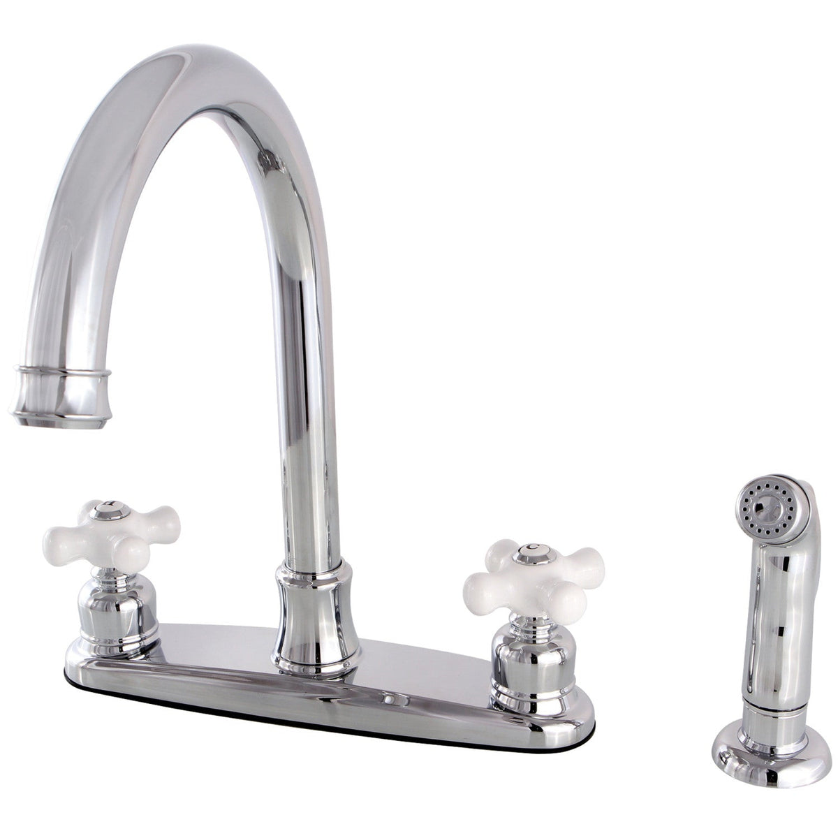 Victorian Double-Handle 8" Centerset Kitchen Faucet with Side Sprayer in Polished Chrome