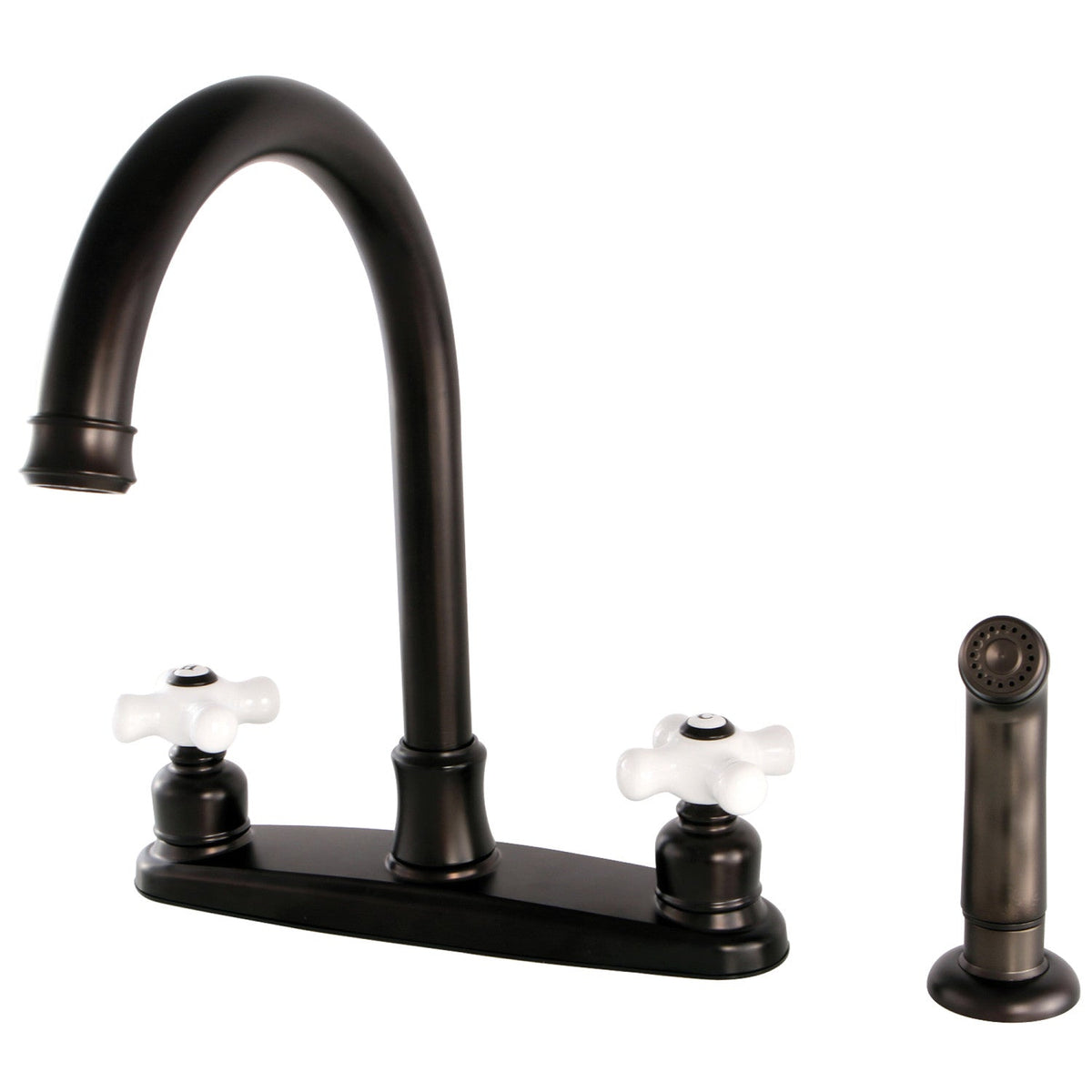 Victorian Double-Handle 8" Centerset Kitchen Faucet with Side Sprayer in Oil Rubbed Bronze