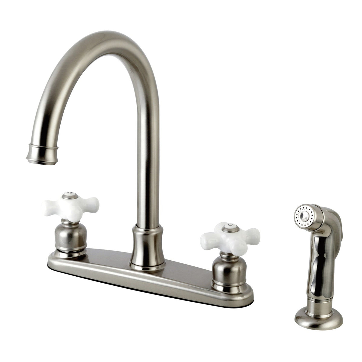 Victorian Double-Handle 8" Centerset Kitchen Faucet with Side Sprayer in Brushed Nickel