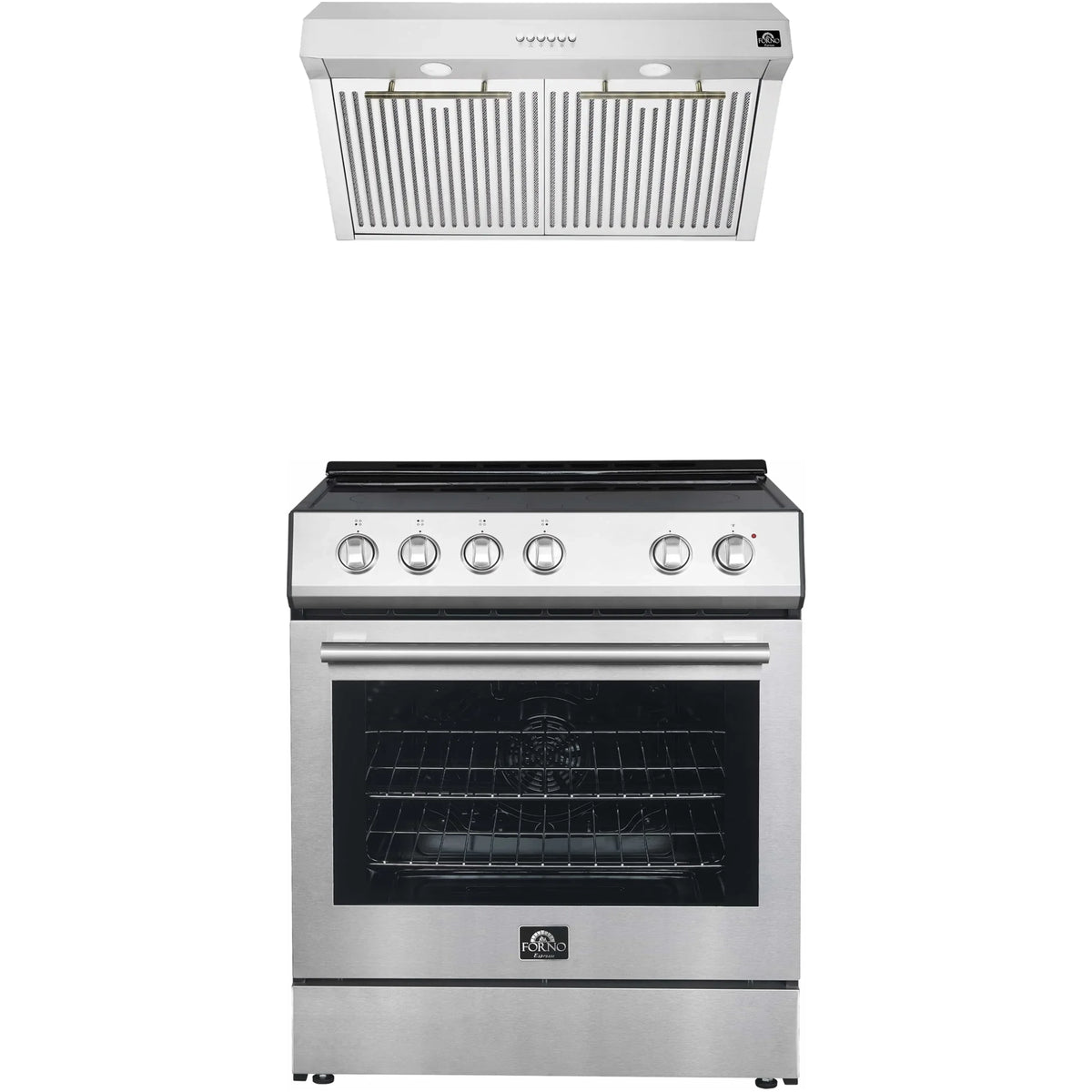 Forno Espresso 2-Piece Appliance Package - 30-Inch Electric Range with 5.0 Cu.Ft. Electric Oven and Under Cabinet Range Hood in Stainless Steel (FBDL-002-01US)
