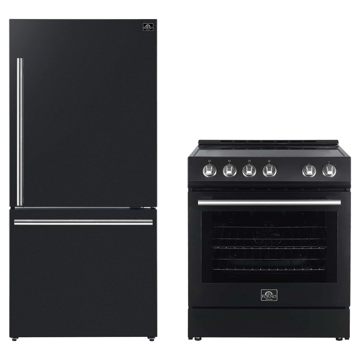 Forno Espresso 2-Piece Appliance Package - 30-Inch Electric Range with 5.0 Cu.Ft. Electric Oven and Refrigerator in Black with Stainless Steel Trim (FBDL-003-02US)