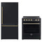 Forno Espresso 2-Piece Appliance Package - 30-Inch Electric Range with 5.0 Cu.Ft. Electric Oven and Refrigerator in Black with Antique Brass Trim (FBDL-003-02US)