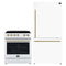 Forno Espresso 2-Piece Appliance Package - 30-Inch Electric Range with 5.0 Cu.Ft. Electric Oven and Refrigerator in White with Antique Brass Trim