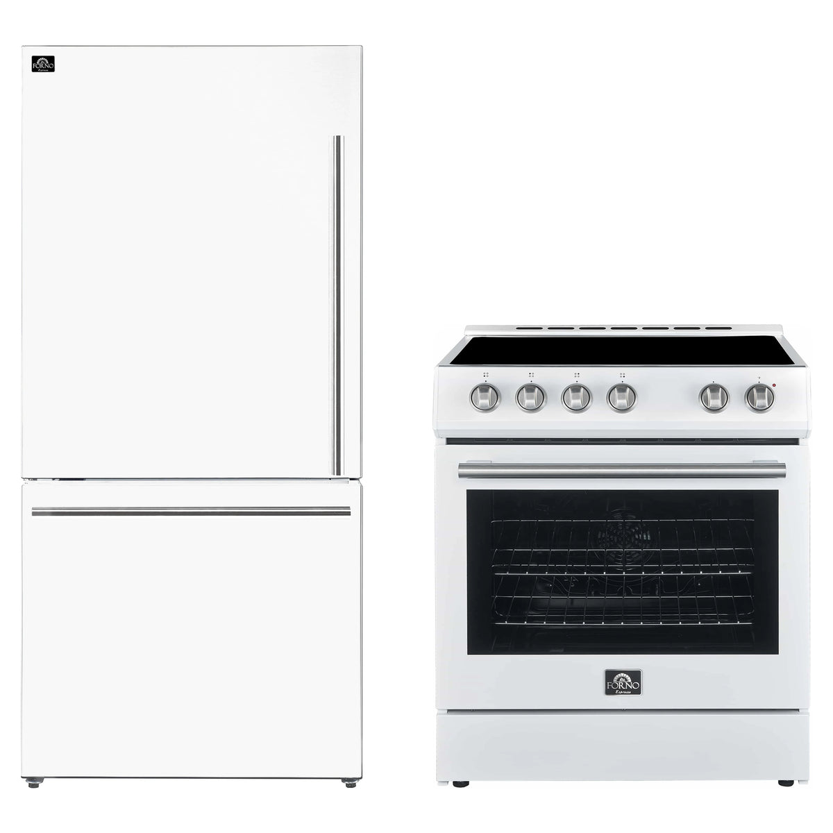 Forno 2-Piece Appliance Package - 30-Inch Electric Range and 31-Inch Refrigerator, Left Hinge in White with Stainless Steel Trim (FBDL-003-08US)