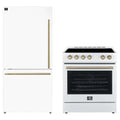 Forno 2-Piece Appliance Package - 30-Inch Electric Range and 31-Inch Refrigerator, Left Hinge in White with Antique Brass Trim (FBDL-003-08US)