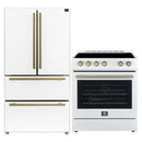 Forno 2-Piece Appliance Package - 30-Inch Electric Range and 36-Inch French Door Refrigerator in White with Antique Brass Handle (FBDL-003-09US)