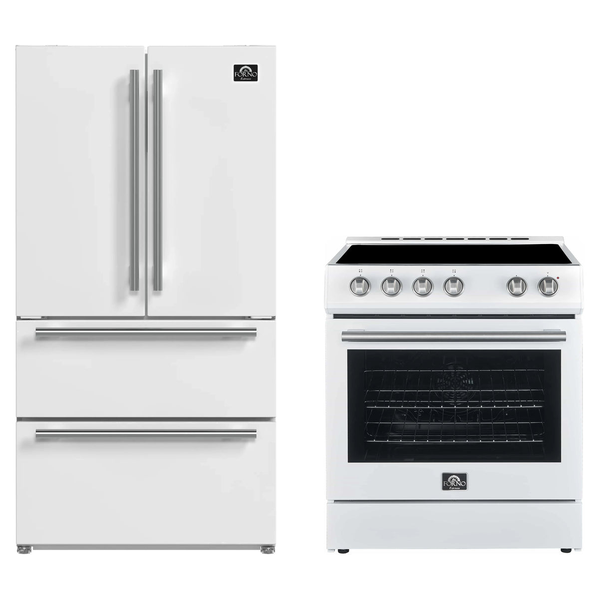 Forno 2-Piece Appliance Package - 30-Inch Electric Range and 36-Inch French Door Refrigerator in White with Stainless Steel Trim (FBDL-003-09US)