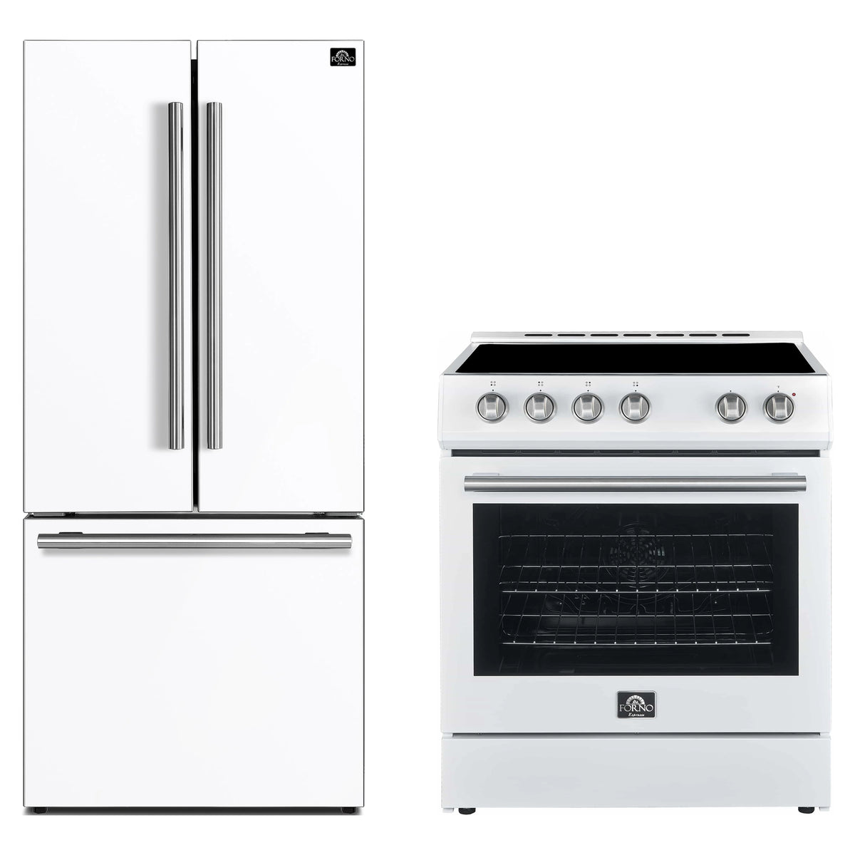 Forno 2-Piece Appliance Package - 30-Inch Electric Range and 30-Inch Refrigerator in White with Stainless Steel Trim (FBDL-003-11US)